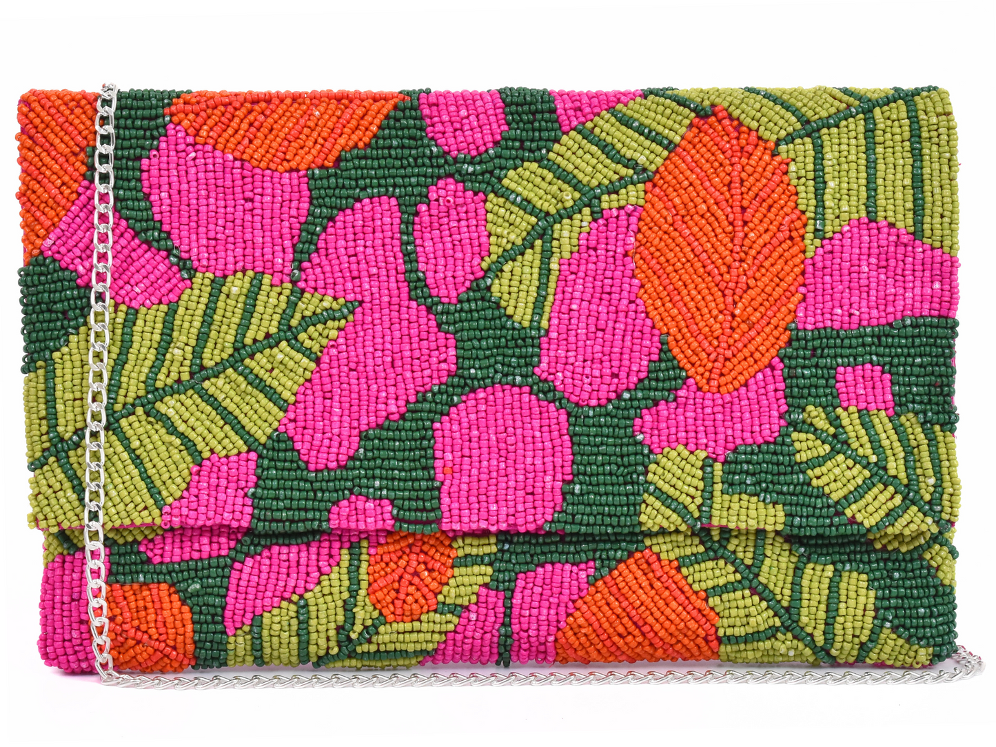 Pink Green Tropical Handbag Clutch, Beaded Purse Gift BAG0009