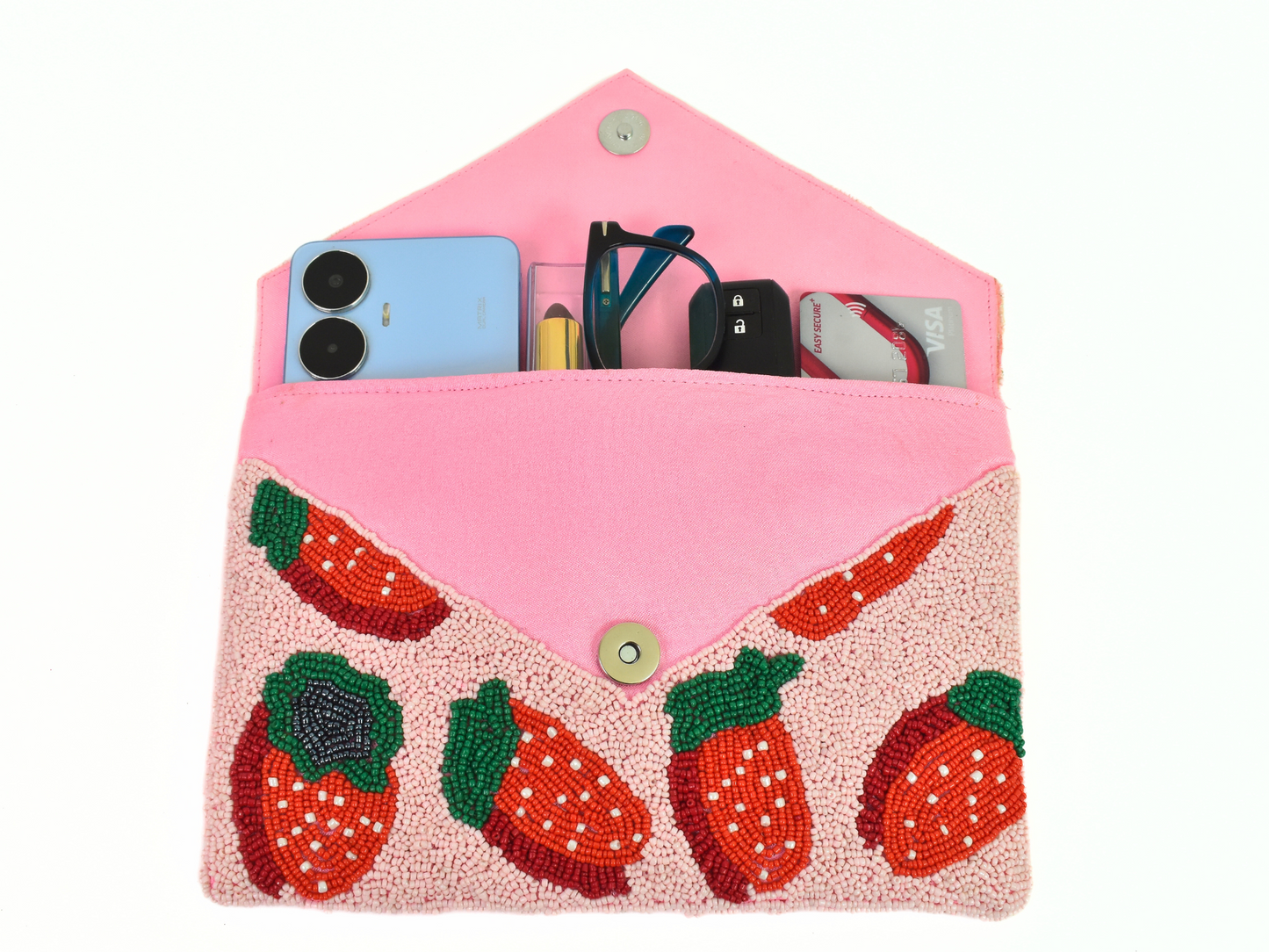 Pink Strawberry Handbag Clutch, Orange Purse Gift BAG0014