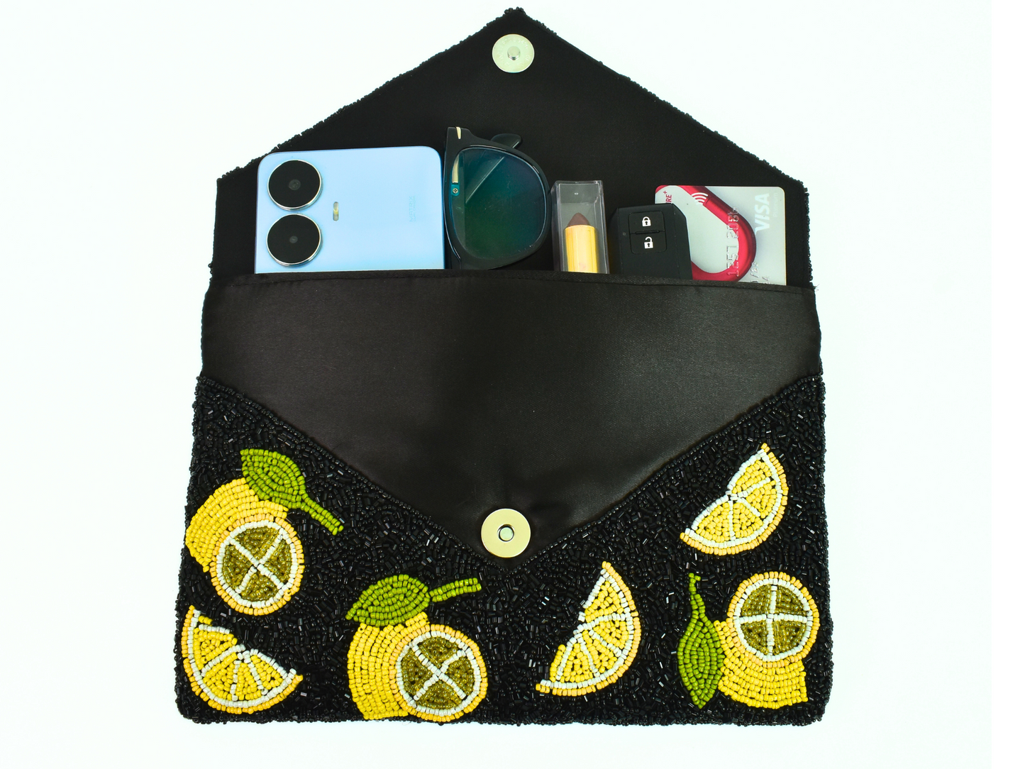 Black Lemon Handbag Clutch, Summer Purse, Gift BAG0011