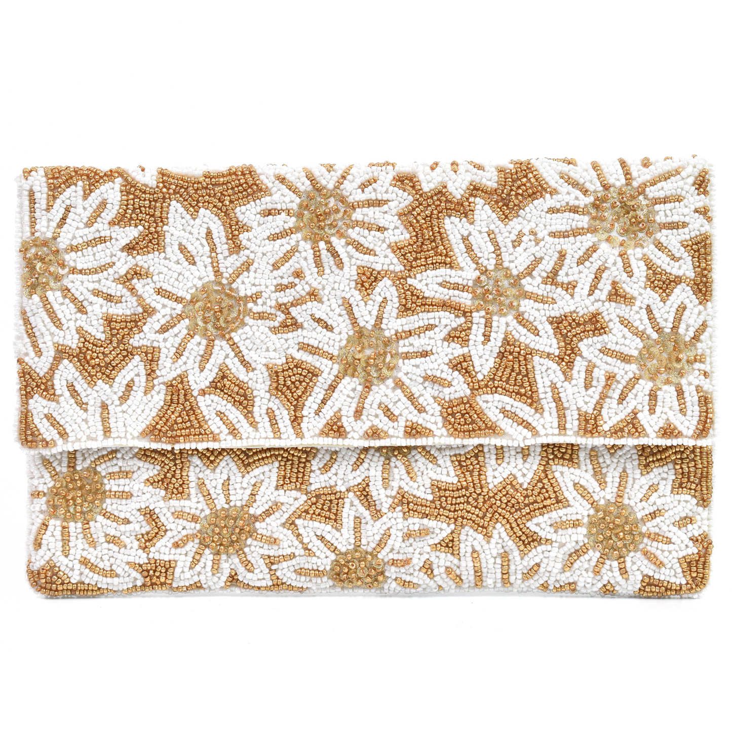 White Flowers Gold Handbag Clutch, Crossbody Purse, Gift BAG0025
