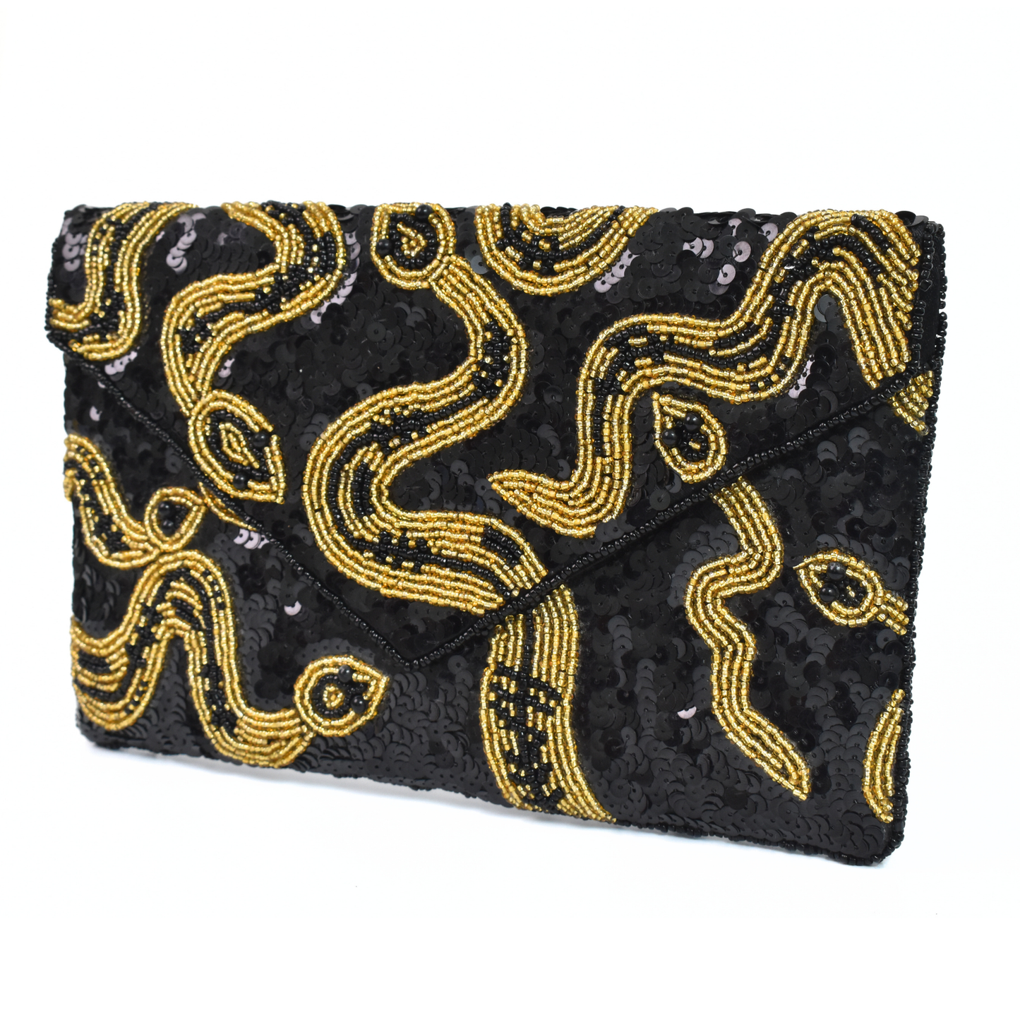 Black Gold Snake Handbag Clutch, Crossbody Purse Gift BAG0033