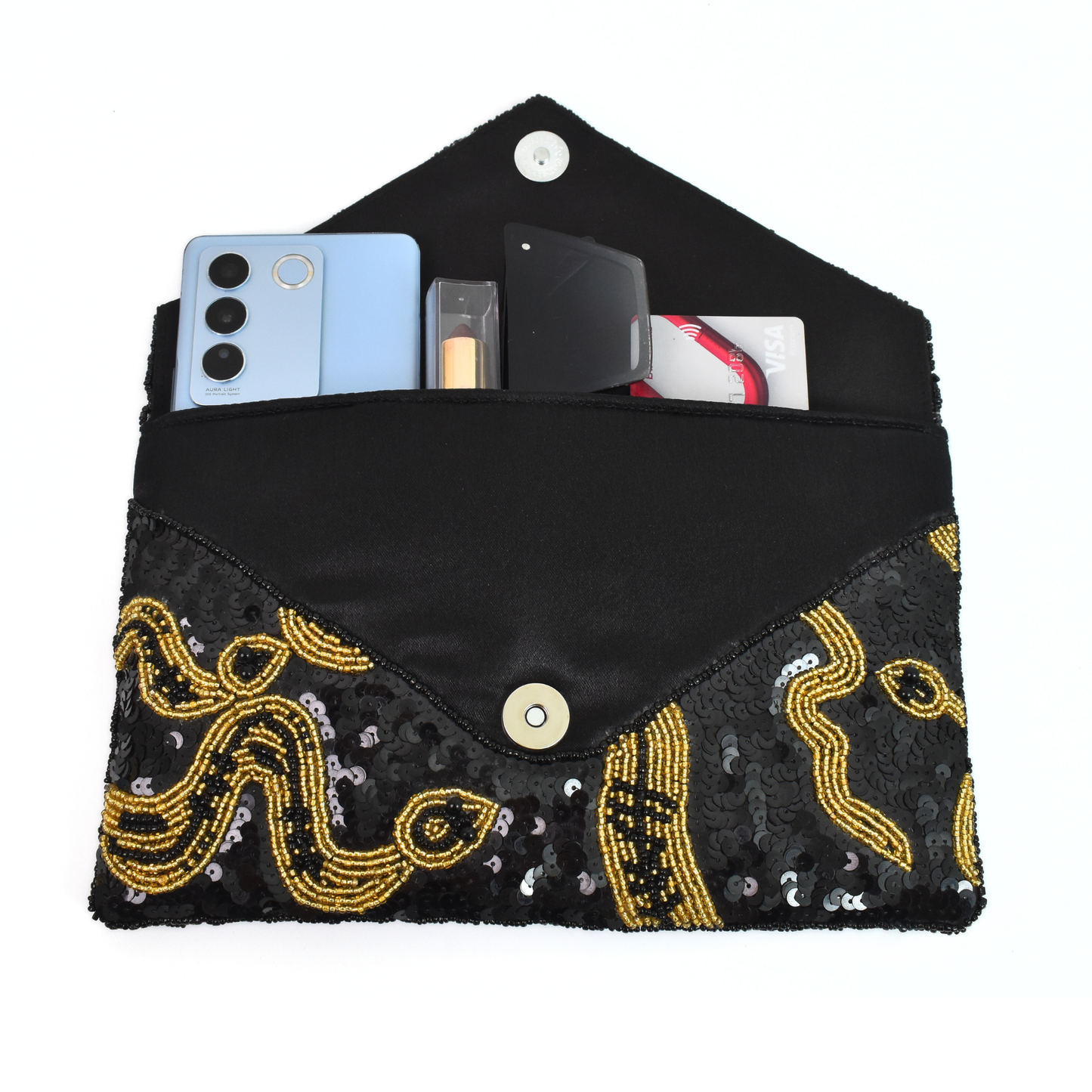 Black Gold Snake Handbag Clutch, Crossbody Purse Gift BAG0033