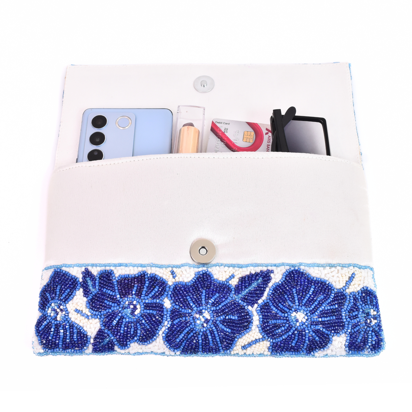 Blue Floral Handbag Clutch, Crossbody Bag Purse, Gift BAG0018