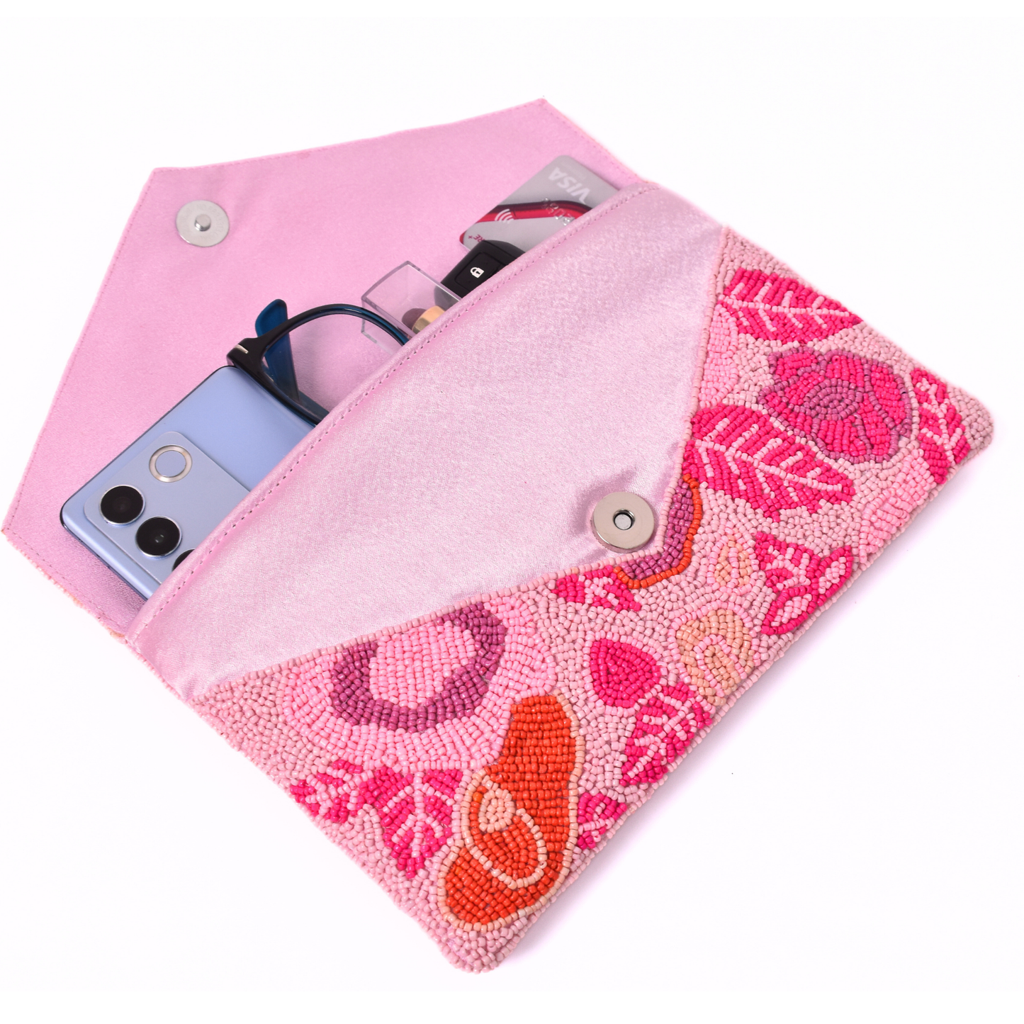Pink Floral Handbag Clutch, Crossbody Purse Gift BAG0067