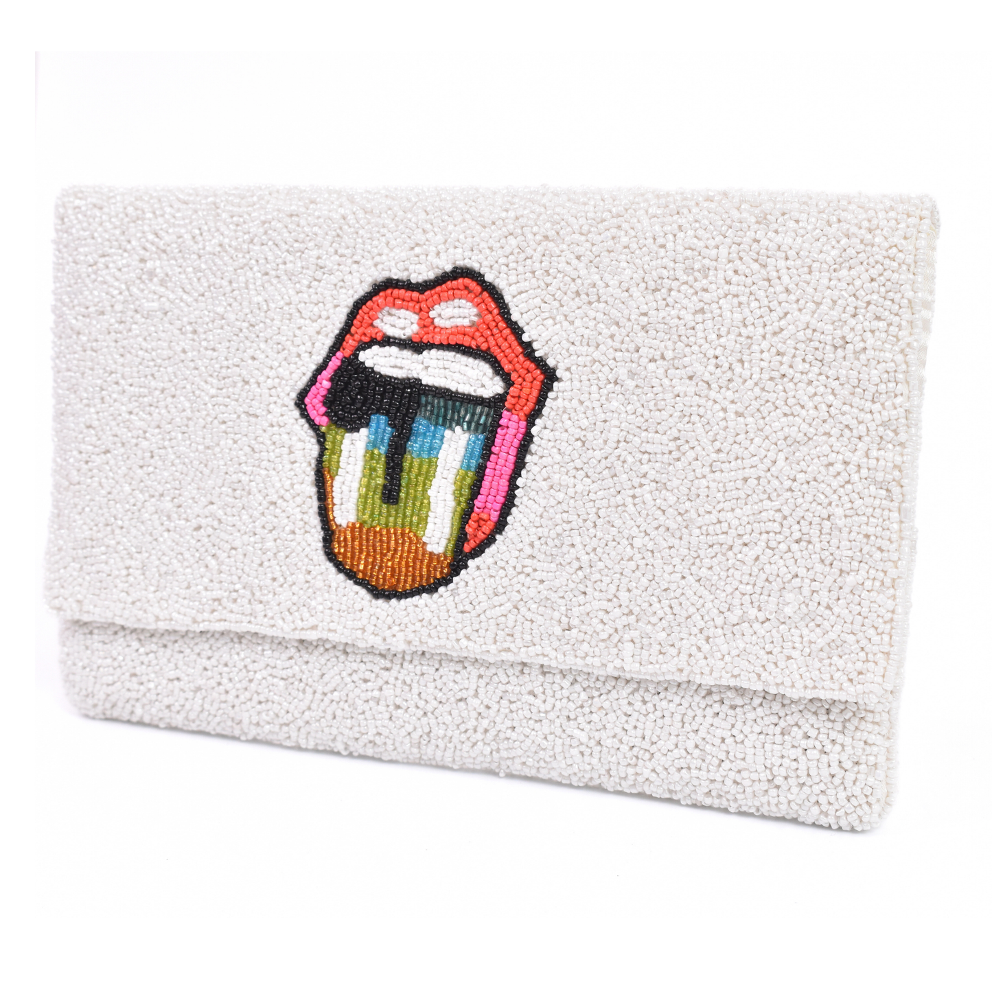 White Multicolor Tongue Handbag Clutch, Crossbody Purse Gift BAG0029