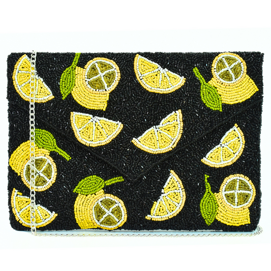 Black Lemon Handbag Clutch, Summer Purse, Gift BAG0011