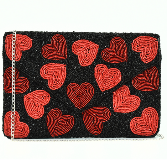 Valentine Beaded Handbag Clutch, Beaded Heart Purse, Gift BAG0012