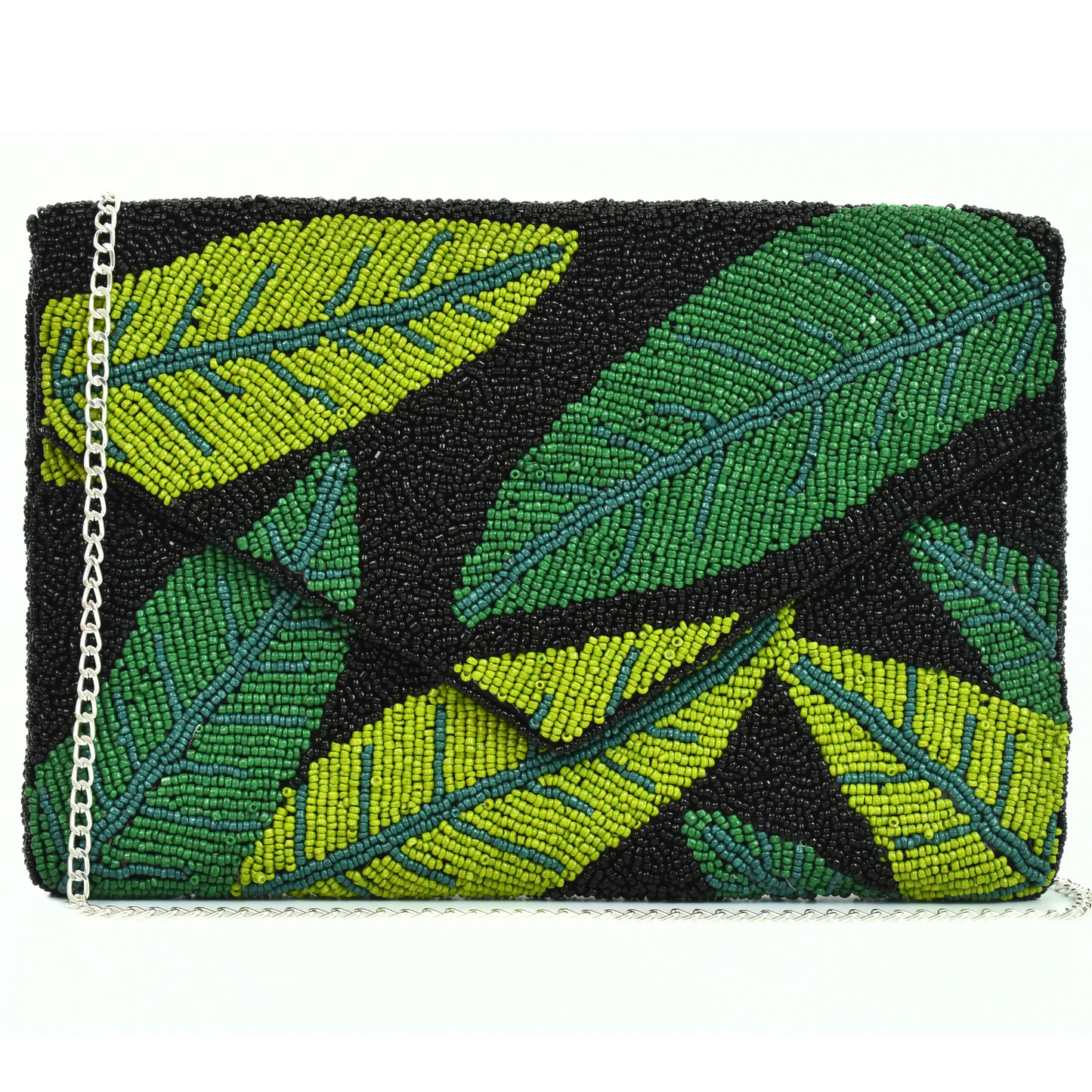 Black Green leaves Handbag Clutch, Summer Purse, Gift BAG0013