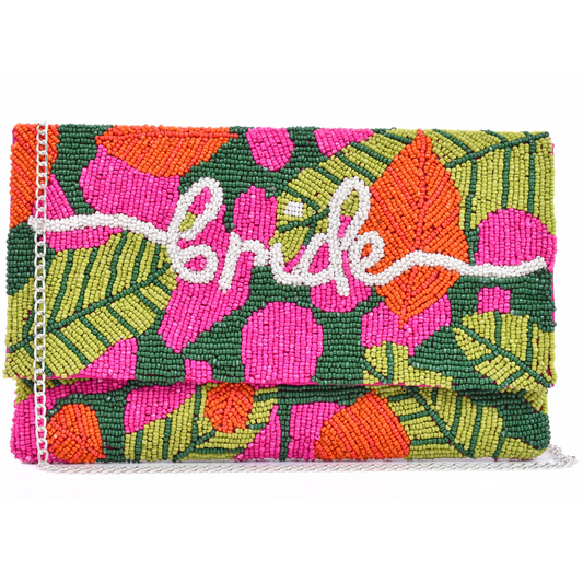 Pink Green Beaded Brid Handbag Clutch, Bride Purse Gift BAG0005