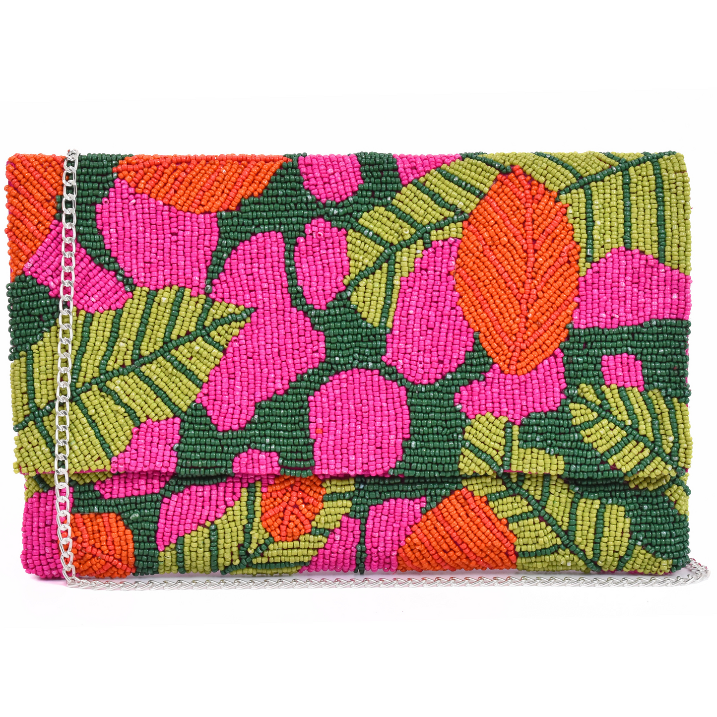 Pink Green Tropical Handbag Clutch, Beaded Purse Gift BAG0009