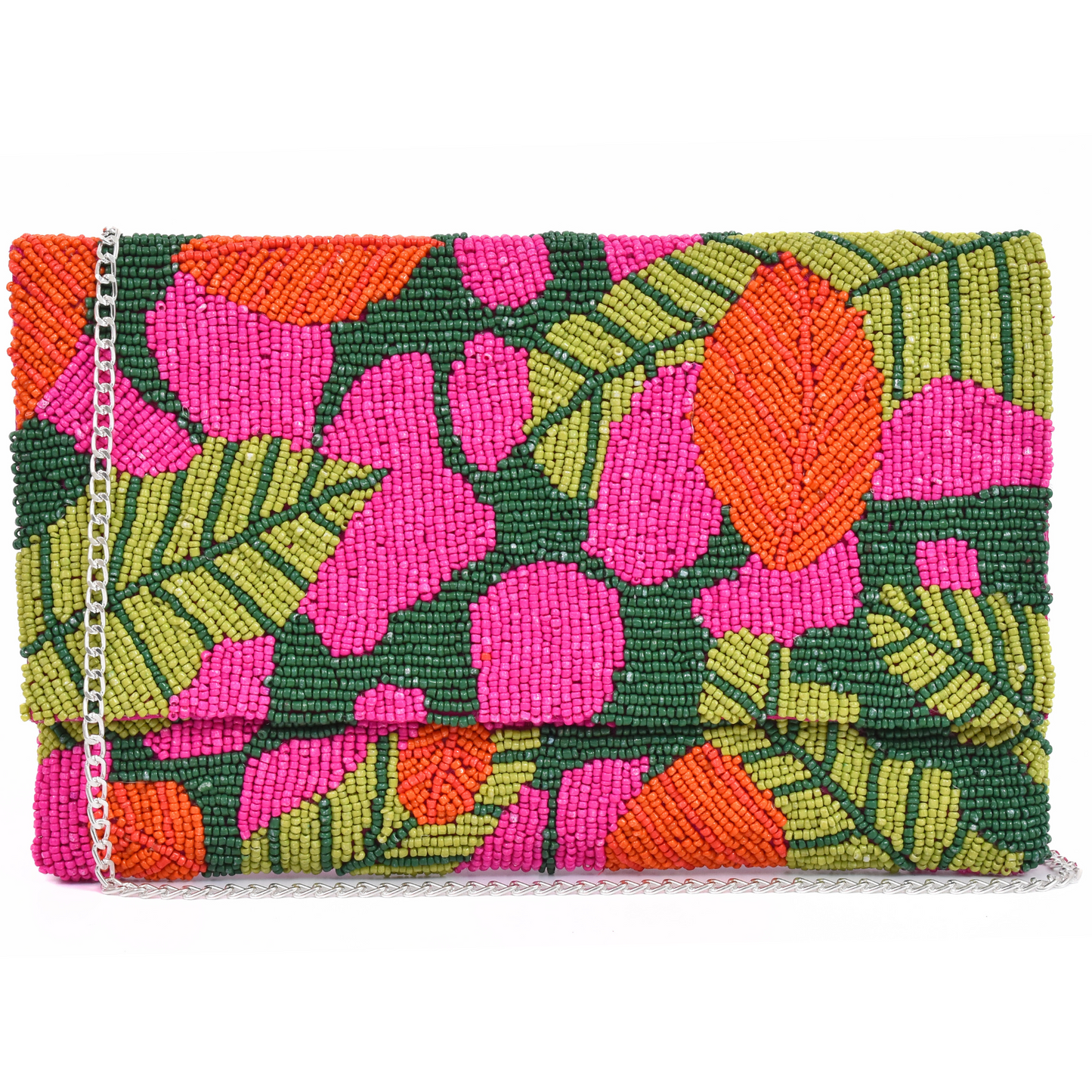 Pink Green Tropical Handbag Clutch, Beaded  Purse Gift BAG0009