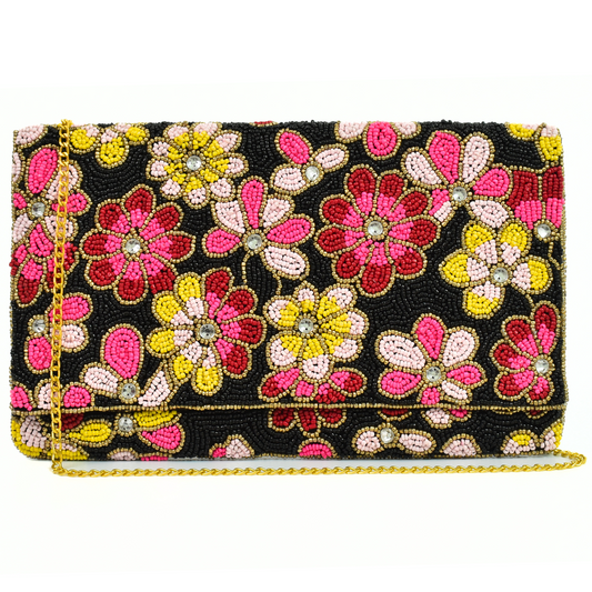 Multicolor floral Handbag Clutch, Beaded Party Purse Bag, BAG0008