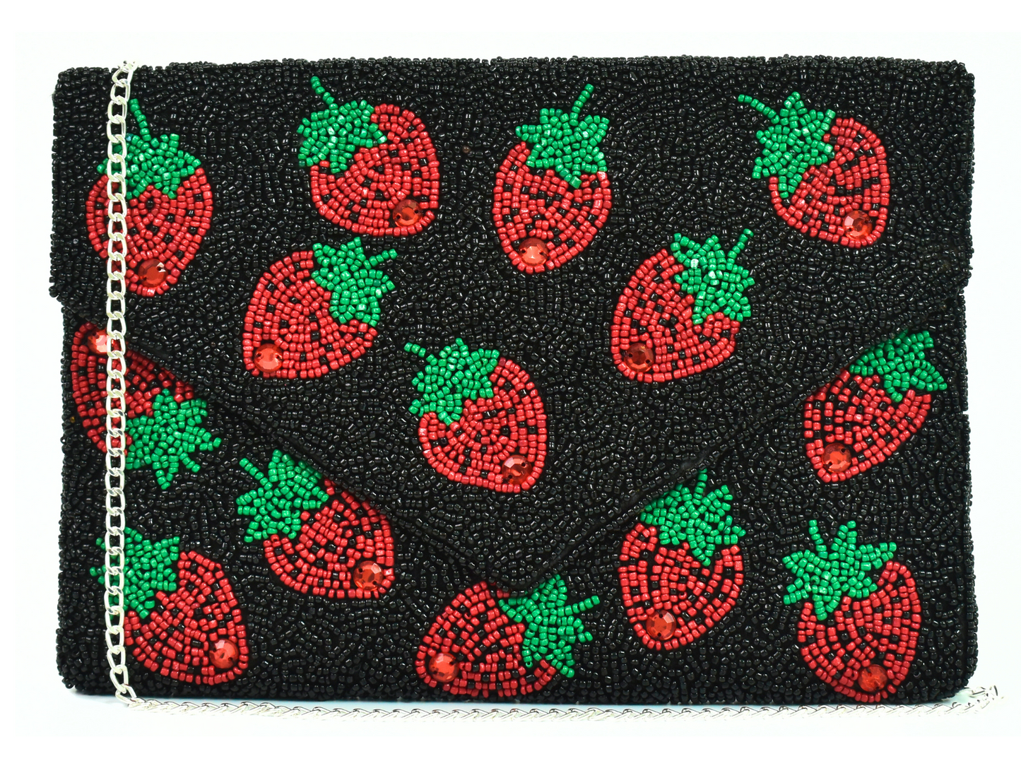 Black Red Strawberry Handbag Clutch, Beaded Party Purse Bag, BAG0006