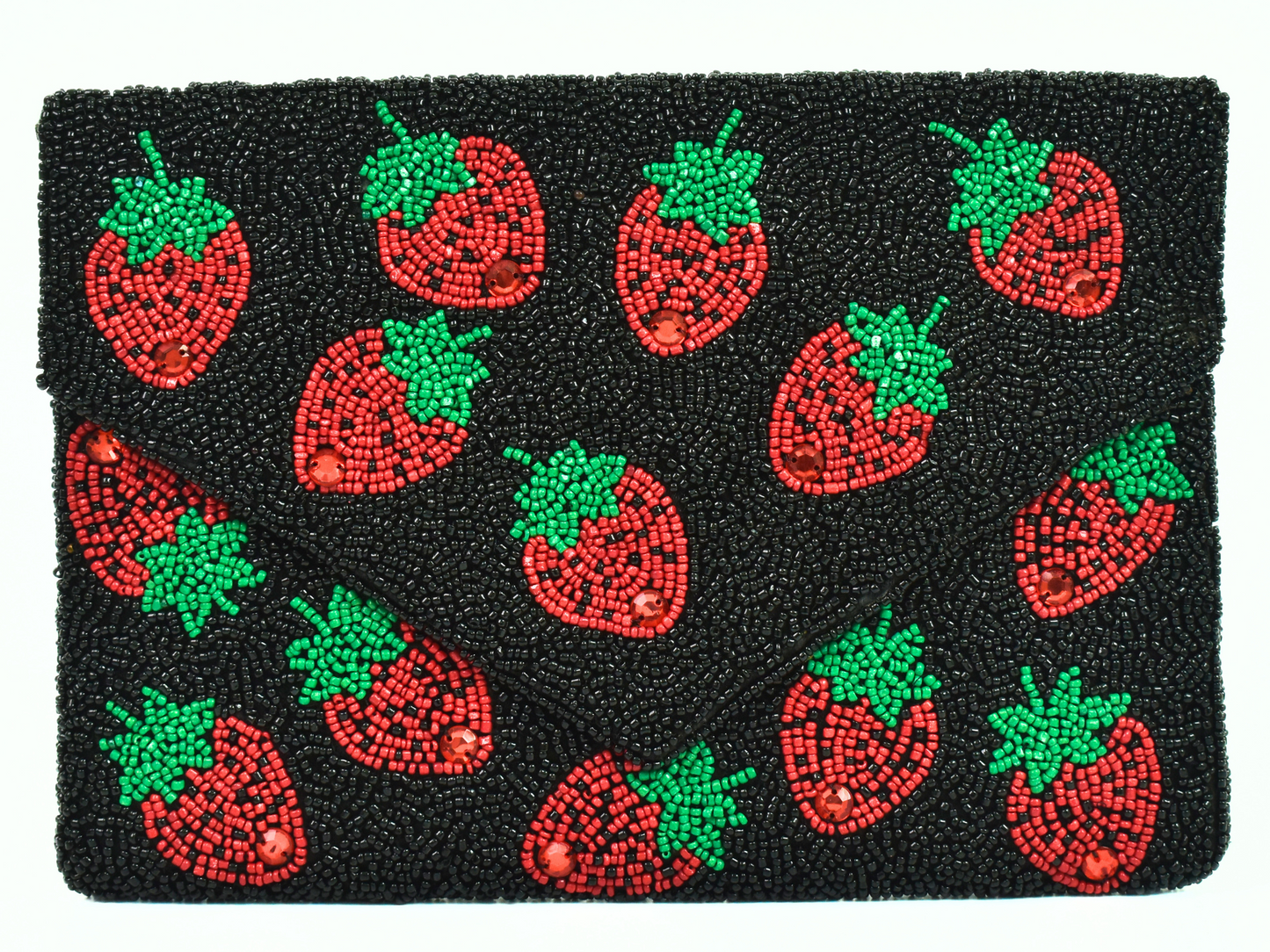 Black Red Strawberry Handbag Clutch, Beaded Party Purse Bag, BAG0006