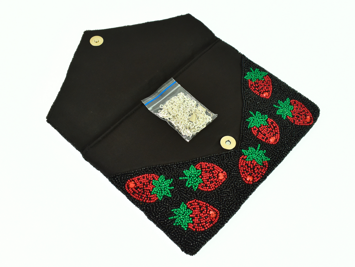 Black Red Strawberry Handbag Clutch, Beaded Party Purse Bag, BAG0006