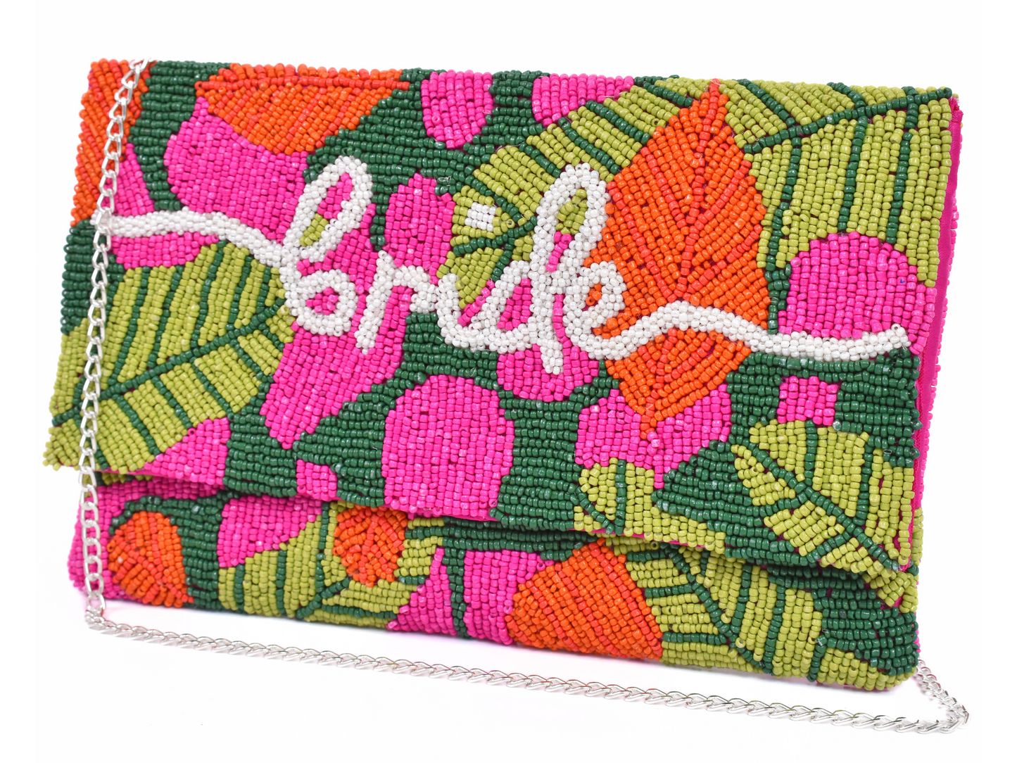 Pink Green Beaded Brid Handbag Clutch, Bride Purse Gift BAG0005