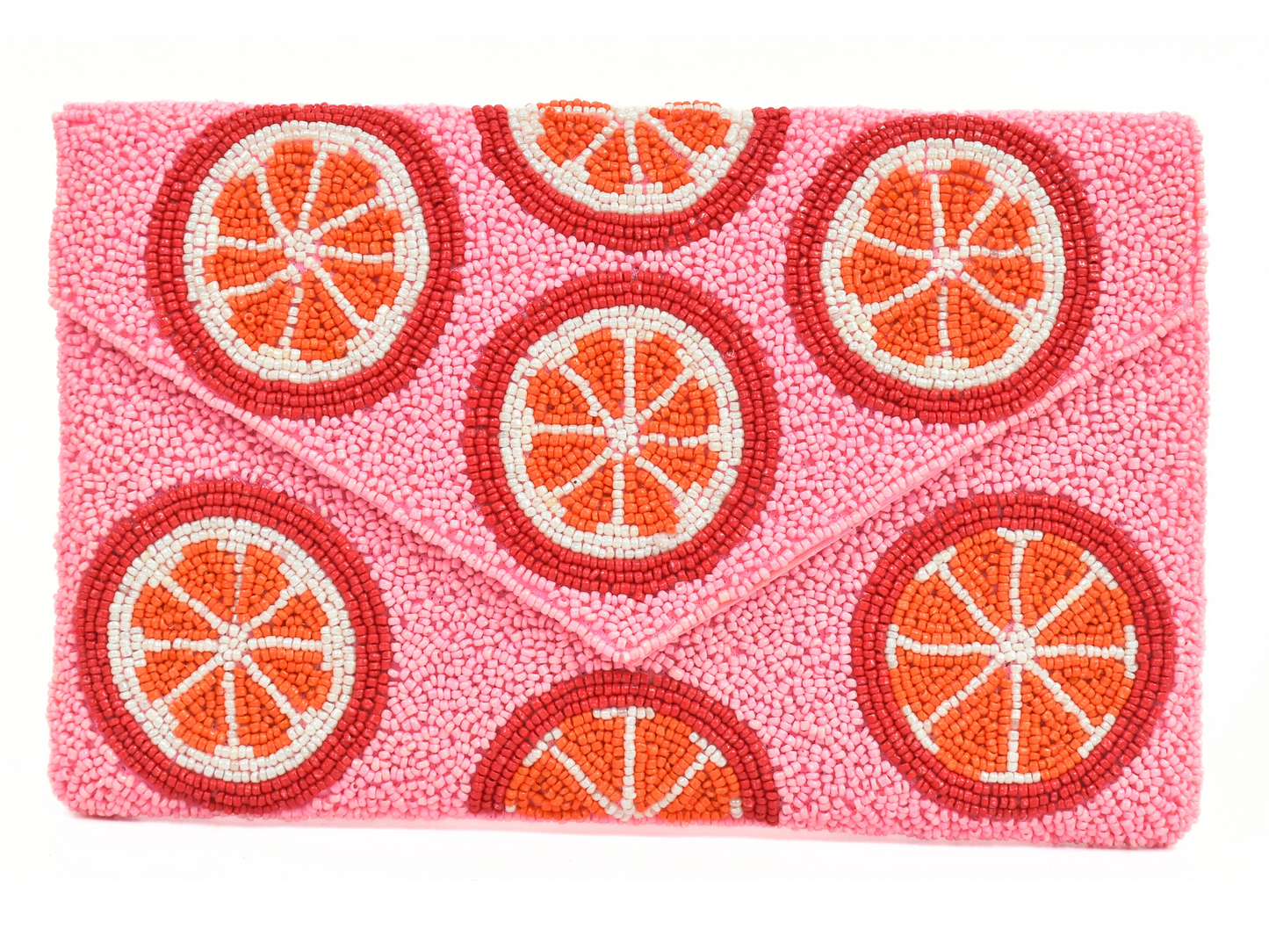 Pink Orange Slice Handbag Clutch, Beaded Party Purse Bag, BAG0007