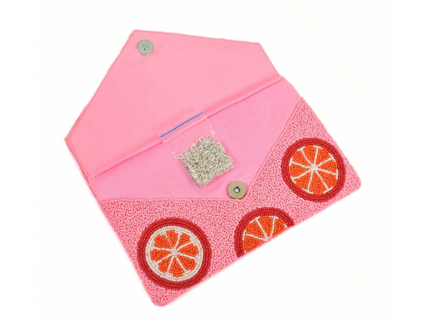 Pink Orange Slice Handbag Clutch, Beaded Party Purse Bag, BAG0007