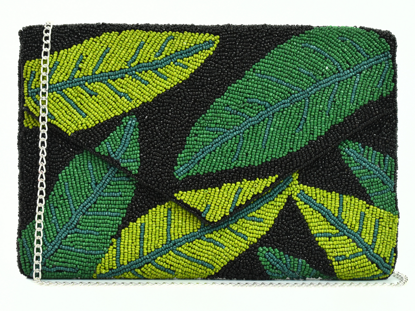 Black Green leaves Handbag Clutch, Summer Purse, Gift BAG0013