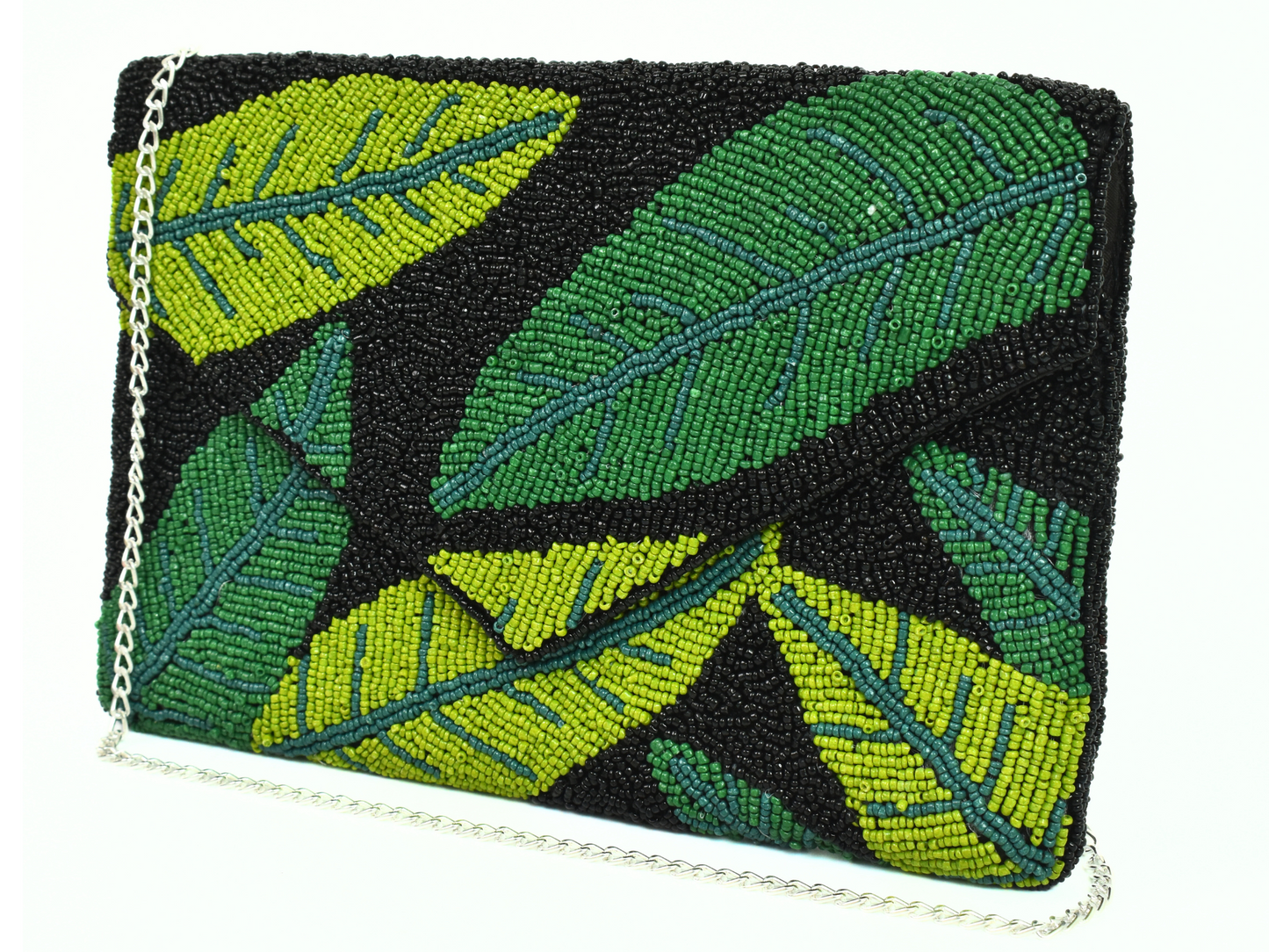 Black Green leaves Handbag Clutch, Summer Purse, Gift BAG0013