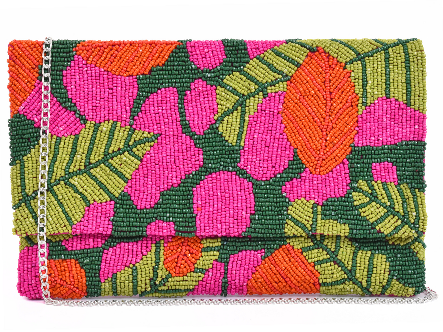 Pink Green Tropical Handbag Clutch, Beaded  Purse Gift BAG0009