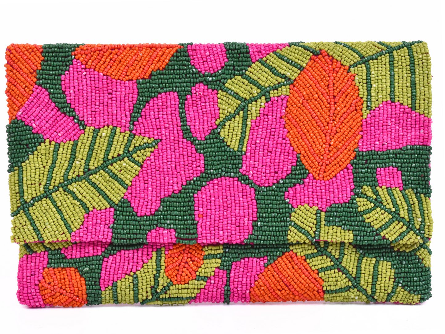 Pink Green Tropical Handbag Clutch, Beaded  Purse Gift BAG0009