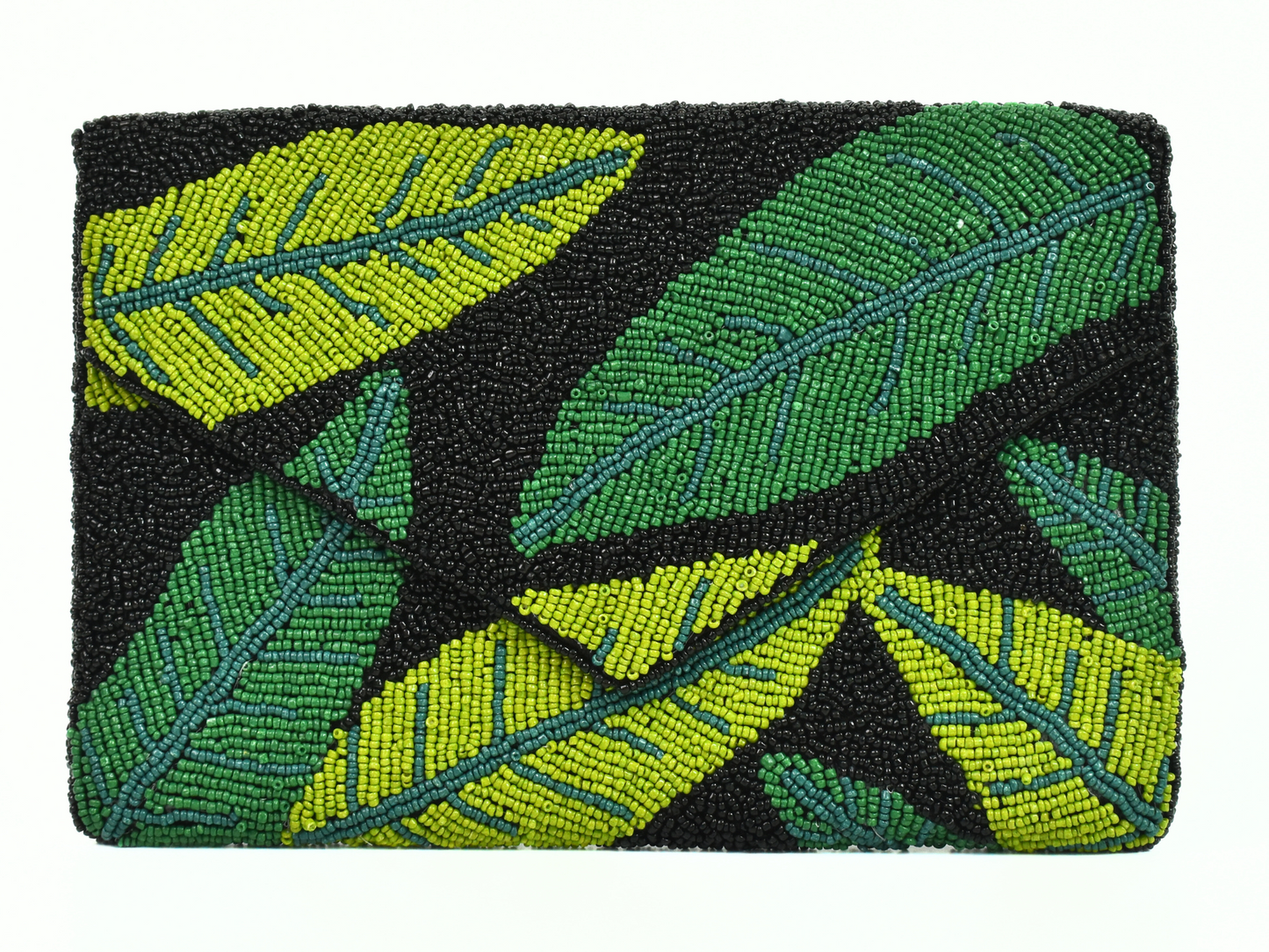 Black Green leaves Handbag Clutch, Summer Purse, Gift BAG0013