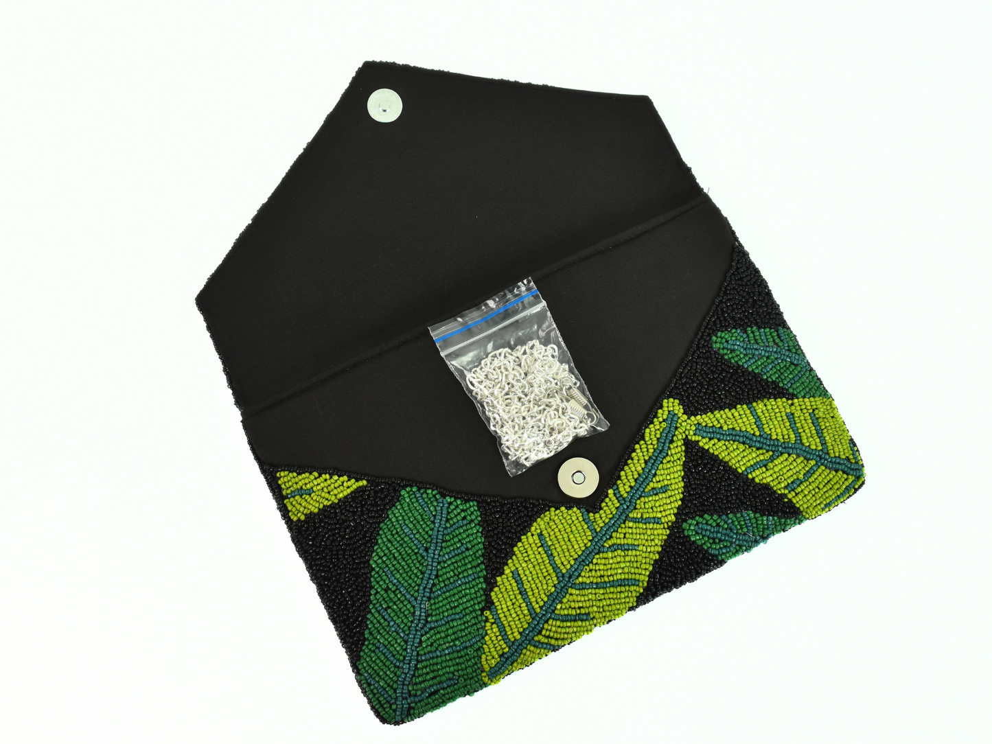 Black Green leaves Handbag Clutch, Summer Purse, Gift BAG0013