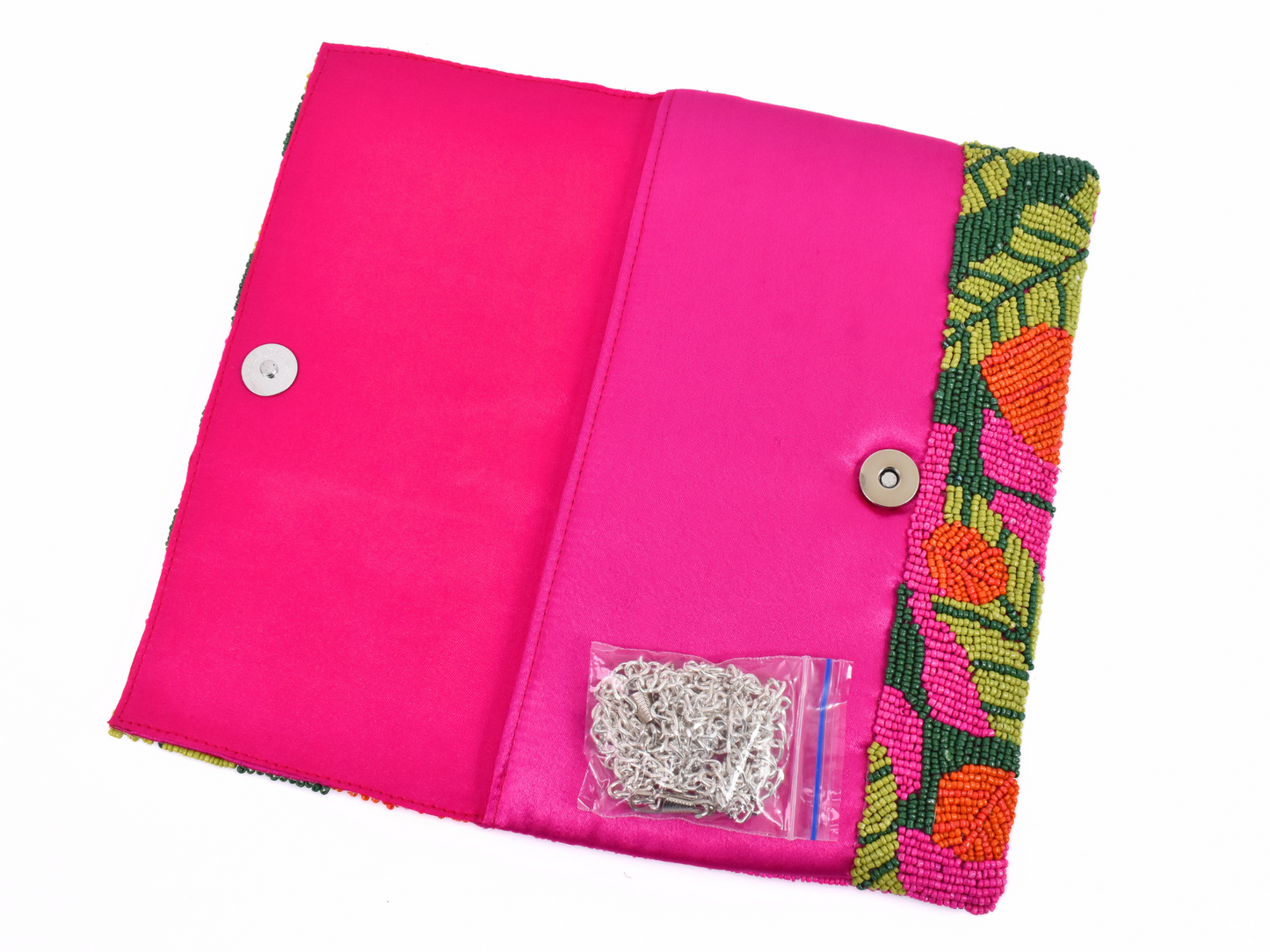 Pink Green Tropical Handbag Clutch, Beaded  Purse Gift BAG0009