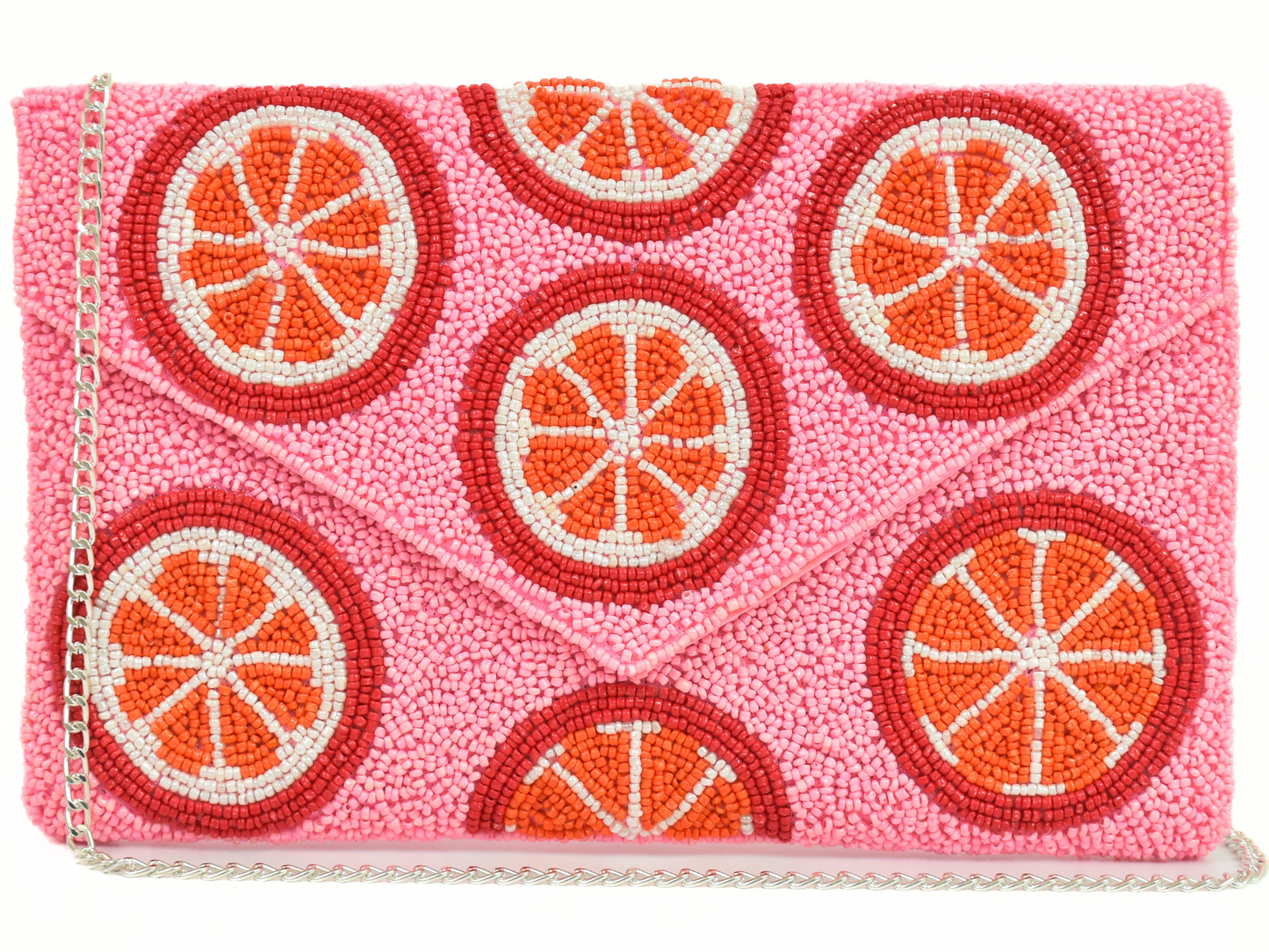 Pink Orange Slice Handbag Clutch, Beaded Party Purse Bag, BAG0007