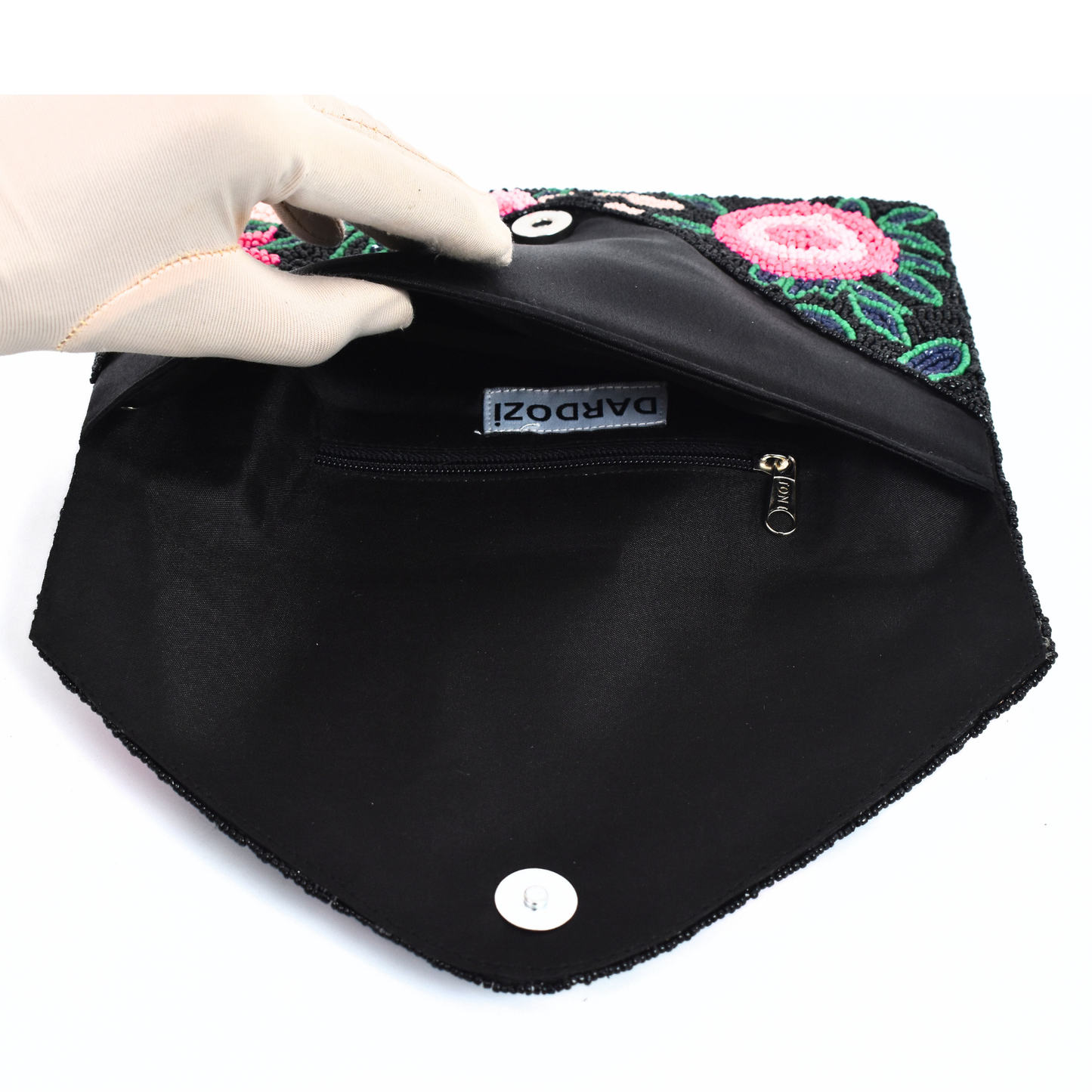 Black Floral Handbag Clutch, Crossbody Purse Gift BAG0071