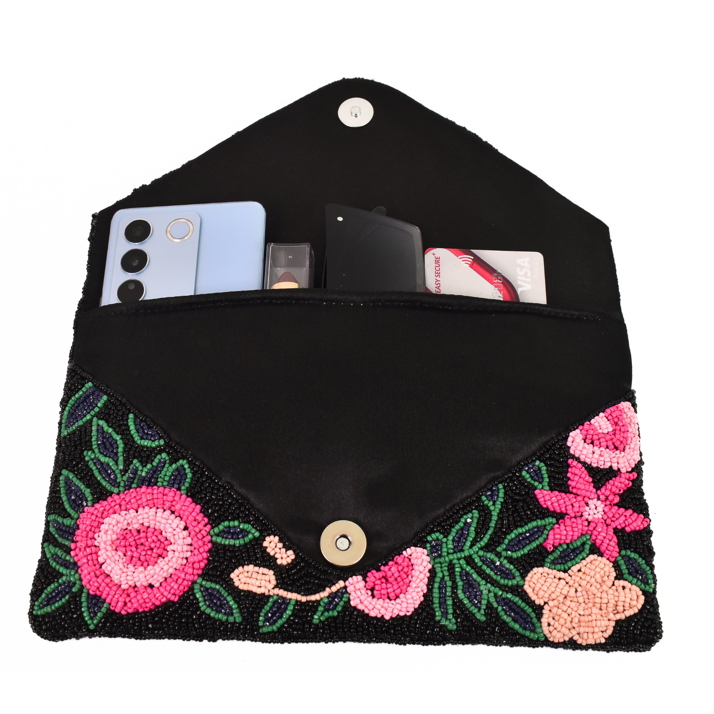 Black Floral Handbag Clutch, Crossbody Purse Gift BAG0071