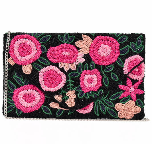 Black Floral Handbag Clutch, Crossbody Purse Gift BAG0071