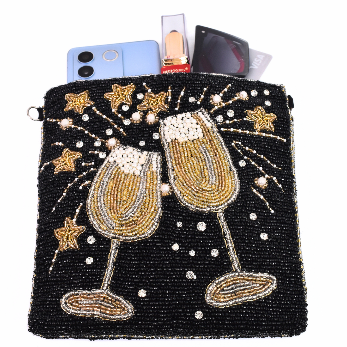 Black Champagne Handbag Clutch Crossbody Purse Gift BAG0053