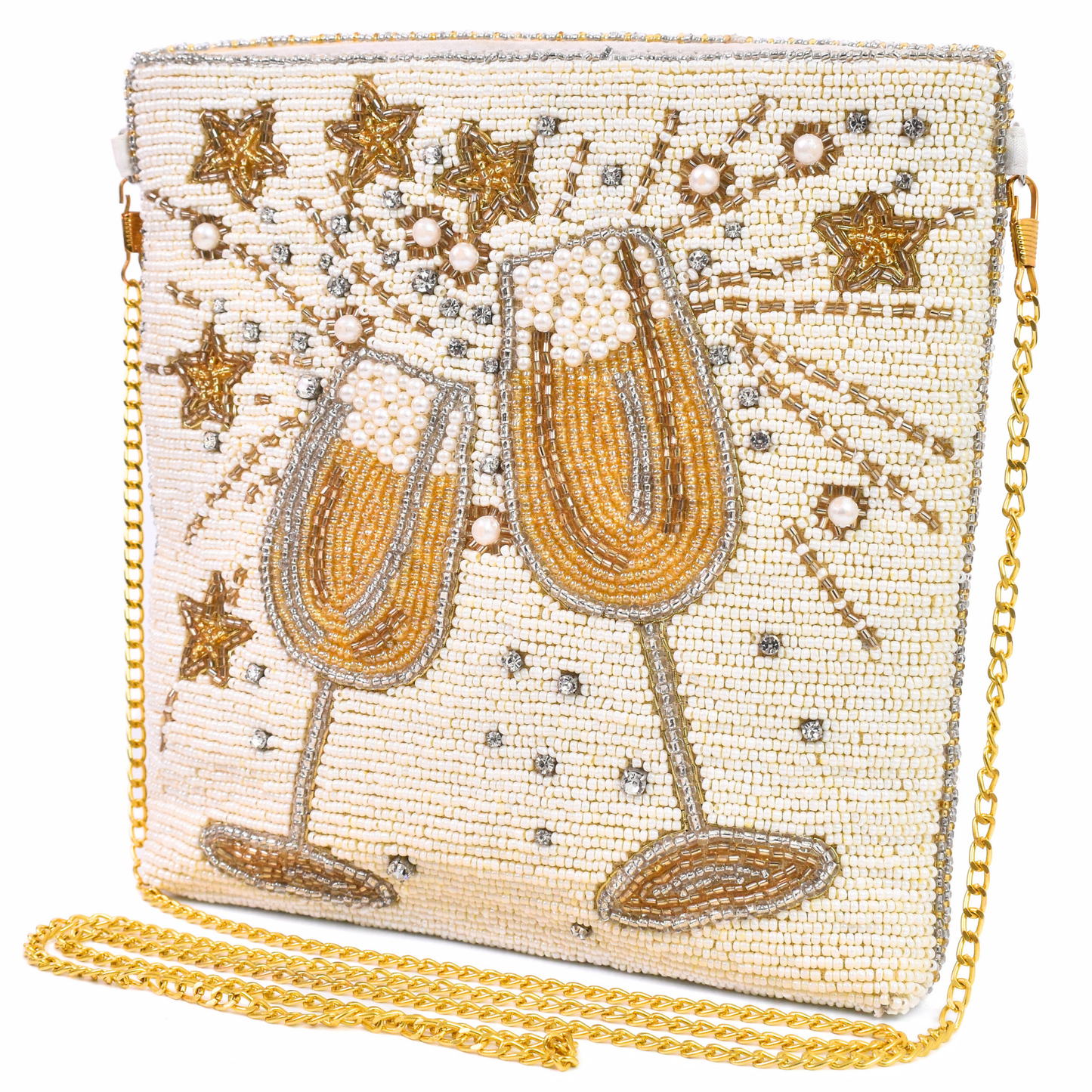 Ivory Champagne Handbag Clutch Crossbody Purse Gift BAG0054