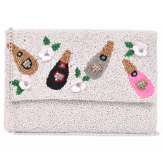 White Champagne Handbag Clutch, Crossbody Purse Gift BAG0043