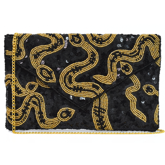 Black Gold Snake Handbag Clutch, Crossbody Purse Gift BAG0033