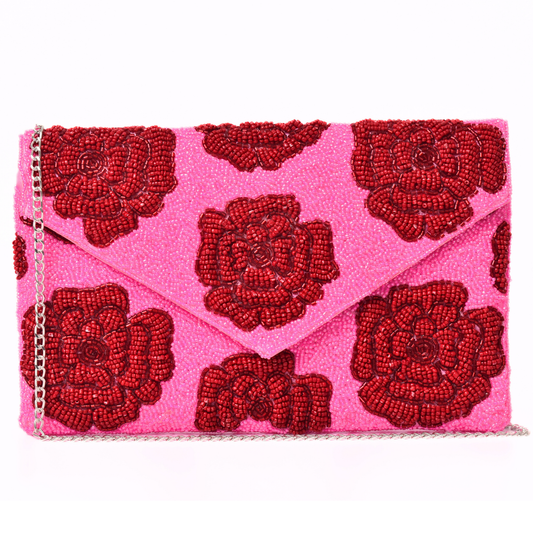 Pink Red Rose Handbag Clutch, Crossbody Purse Gift BAG0082