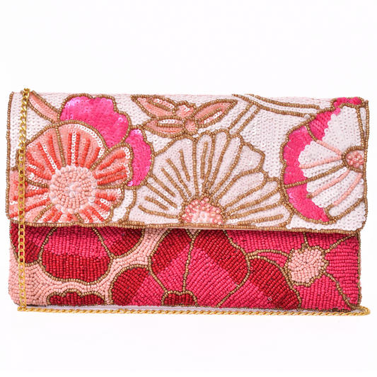 Pink Floral Handbag Clutch, Crossbody Purse Gift BAG0073