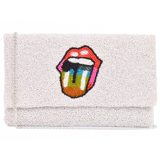 White Multicolor Tongue Handbag Clutch, Crossbody Purse Gift BAG0029