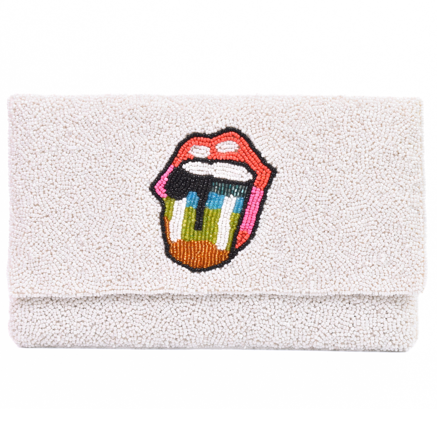 White Multicolor Tongue Handbag Clutch, Crossbody Purse Gift BAG0029